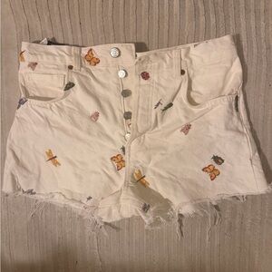 Reformation Embroidered Cream Jean Shorts